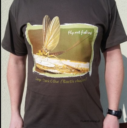 Koszulka wędkarska z wzorem jętki majowej dla muszkarzy khaki t-shirt fly fishing
